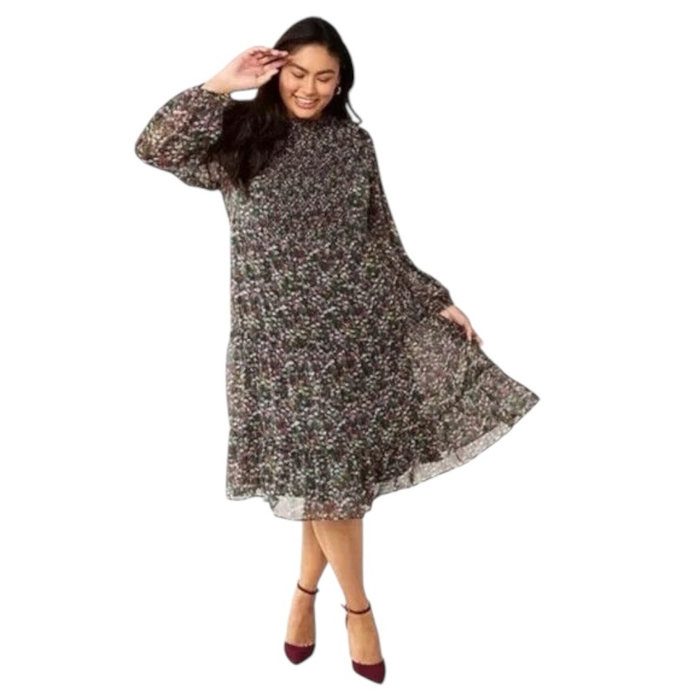 Draper James Long Sleeve Smocked Tiered Dress Green Multicolor Floral Size 2X